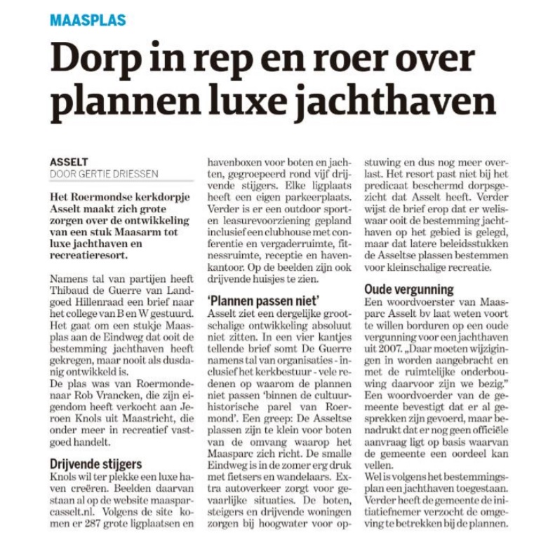 artikel jachthaven Asselt Dagblad de Limburg d.d. zaterdag 4 december 2021
